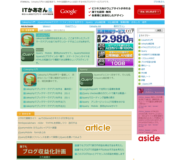 ITかあさんsectionとarticleの分類