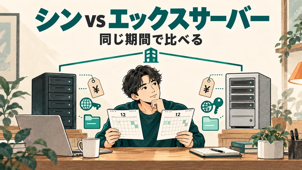 シンレンタルサーバーとエックスサーバーを同じ契約期間で比べる記事のアイキャッチ